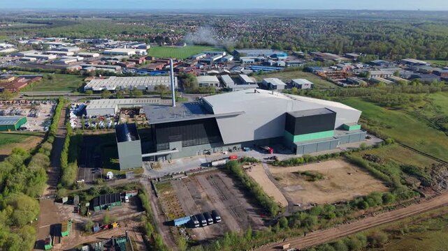 Aerial view of a modern waste to energy generation power plant facility in Lincoln UK