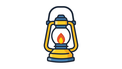 Camping Lantern Vector Icon with Editable Stroke. Modern flat illustration of a vintage oil lamp or hurricane lantern with a burning flame, ideal for outdoor adventure and hiking gear graphics. © Hesham