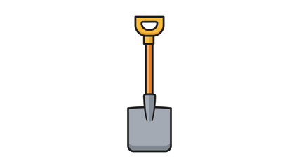 Shovel Vector Icon Illustration: A modern flat square-ended spade with a wooden handle and yellow D-grip, featuring an editable stroke for customizable line weight on a white background. © Hesham