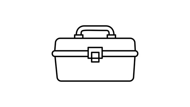 Minimalist Tackle Box Vector Icon with Editable Stroke. Clean black line illustration of a rectangular fishing gear container or tool box on a white background. Scalable outline for design.