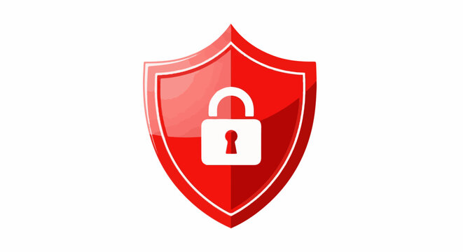 Red shield with white padlock symbolizing security and protection