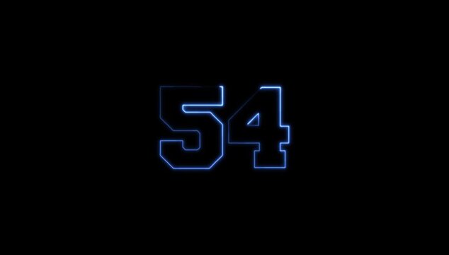 Number 54 Narrow Bright Animation on Black Background