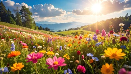Obraz premium Ephemeral hues dance amidst verdant expanses
