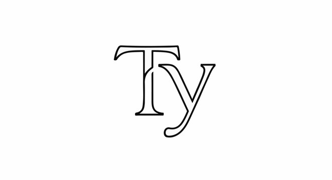 Stylized 'T' and 'y' letters with serif and script styles on white
