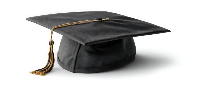 Black graduation cap with a tassel on a white background. The cap is shown from the side and leaves space for additional text or ideas