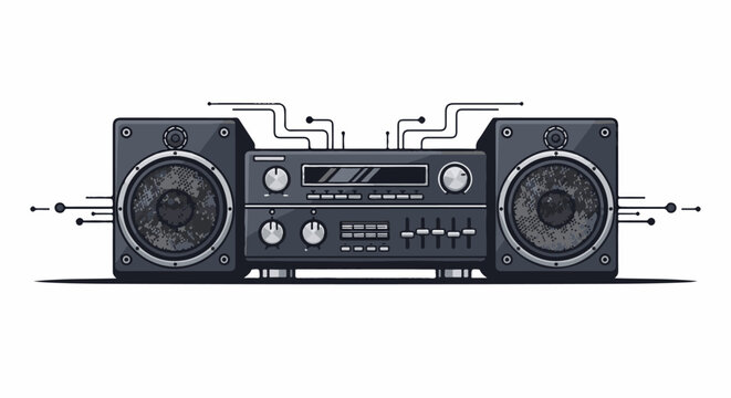 Vintage stereo system with two speakers and connected wires