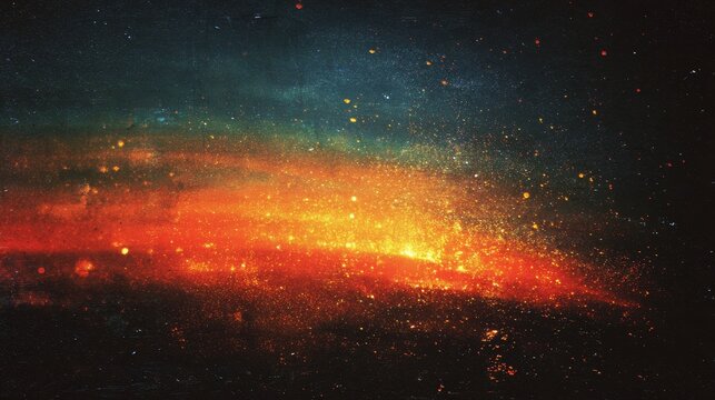 Cosmic nebula abstract background glowing vibrant orange and yellow starry dust explosion.