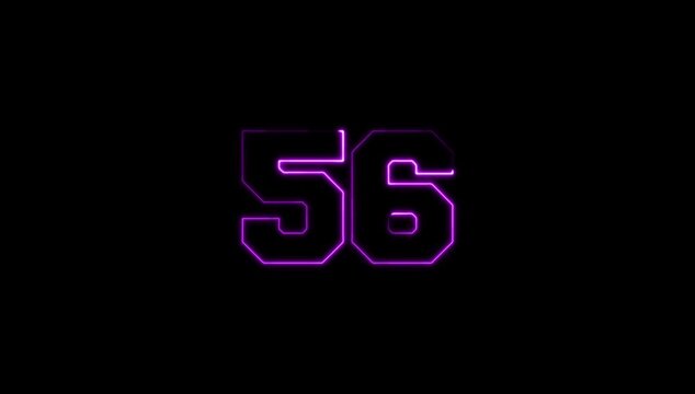 Number 56 Narrow Bright Animation on Black Background