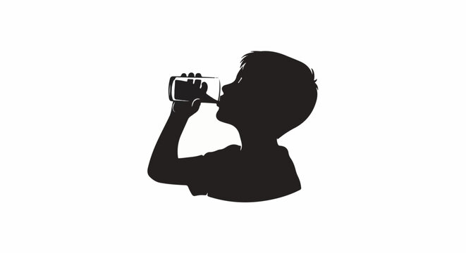 Silhouette of a young person drinking from a bottle