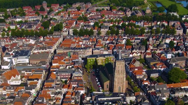 Aerial view around the city Gorinchem in netherlands on a sunny afternoon in summer 
