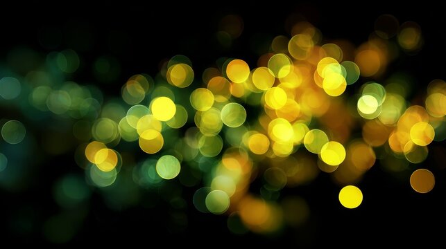 Yellow and green bokeh lights abstract background festive glow celebration.
