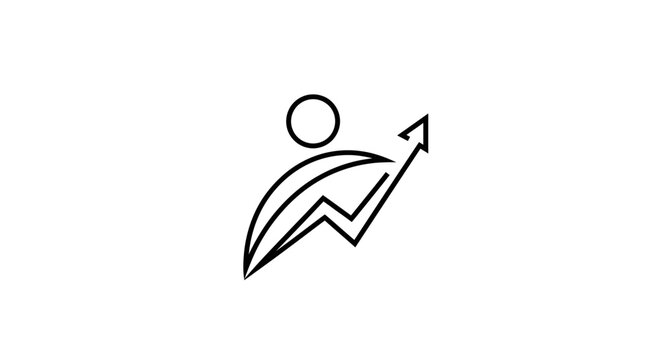 Minimalist logo of a person with an upward trending graph, symbolizing personal growth on isolated white background.