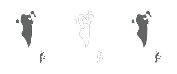 Fototapeta premium Bahrain outline map, solid shape, and governorate divisions. Set of geographic vector illustrations.