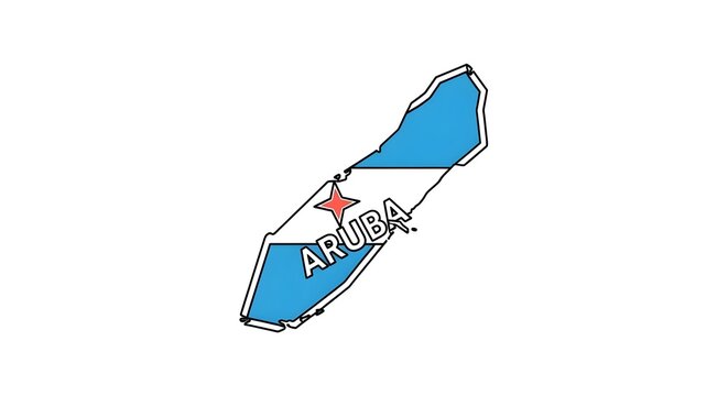 Illustrated map of Aruba with flag colors and text overlay