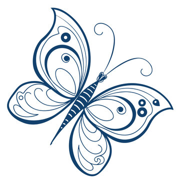 Ornate dark blue butterfly graphic with swirls and circles dise o gr fico patr n azul oscuro s mbolo l neas simetr a butterfly