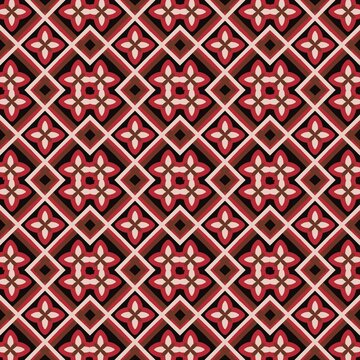 Red Geometric Floral Seamless Pattern Traditional Thai Tile Style Background
