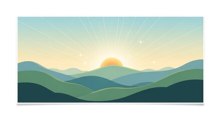 Fototapeta premium Minimalist sunrise over rolling hills with tranquil sky