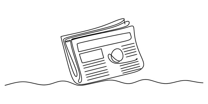 Continuous line drawing of a folded newspaper resting on a wavy horizontal surface Vector, illustration