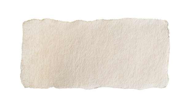Isolated textured handmade paper piece with ragged torn edges and natural rustic feel
