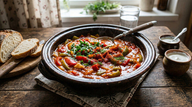  lecs&oacute; stew in rustic bowl