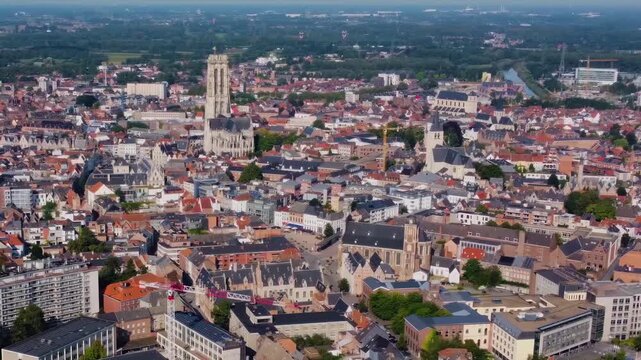 Aerial view around the city Mechelen in Belgium on a sunny morning in summer