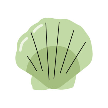 Small green scallop shell cartoon vector icon on white background