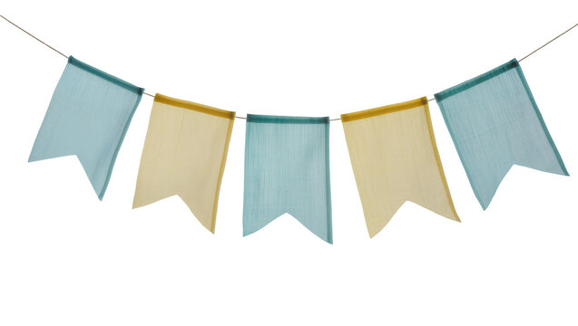 Isolated colorful fabric flags on a string, festive party decoration for celebration