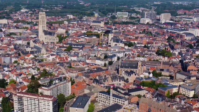 Aerial view around the city Mechelen in Belgium on a sunny morning in summer