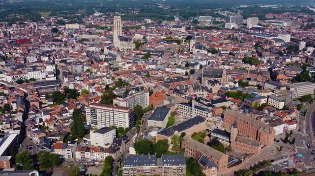 Aerial view around the city Mechelen in Belgium on a sunny morning in summer