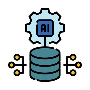 AI vector database and semantic data storage icon. Artificial intelligence multidimensional indexing and information retrieval metaphor for machine learning. Vector line spot illustration.