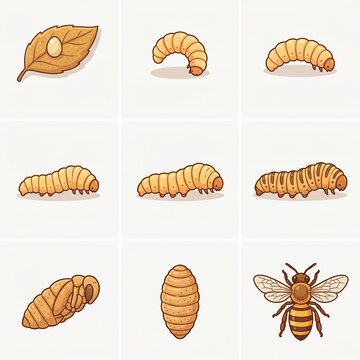 Life cycle stages of a honey bee illustration with lifecycle development metamorphosis entomology beekeeping pollinator education illustration sequence transformation honeybee wildlife