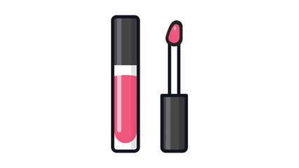 Obraz premium Pink Lip Gloss Tube and Applicator Wand Flat Vector Icon Illustration. Modern Cosmetic Product Design with Editable Stroke for Beauty and Makeup Branding. Scalable Graphic on White Background.