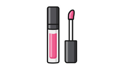 Obraz premium Lip Gloss Vector Icon Illustration with Editable Stroke. Modern flat design of a slim pink lip gloss tube and applicator wand on a white background. Scalable graphic for beauty and makeup branding.