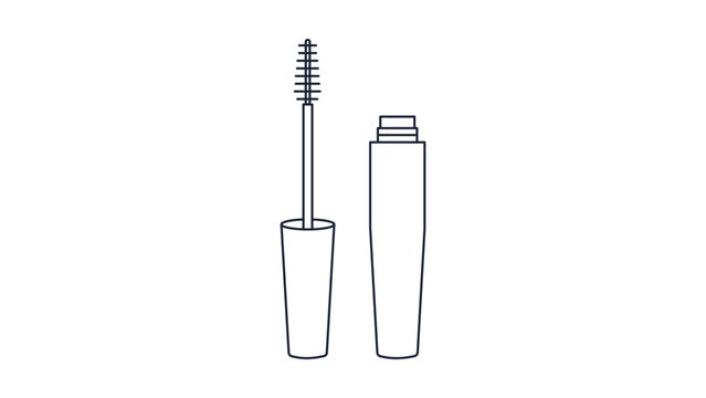 Mascara Wand and Tube Minimalist Black Line Vector Icon on White Background. Editable Stroke Illustration for Beauty, Cosmetics, Makeup, and Fashion Design. Clean Scalable SVG Graphic Element.