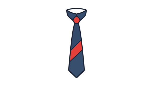 Professional Necktie Vector Icon with Red Stripe and Knot, Modern Flat Illustration for Business and Formal Wear, Customizable Editable Stroke Line Art isolated on White Background.