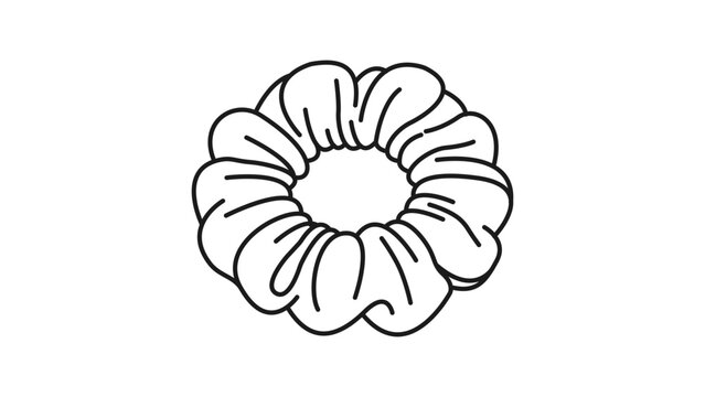 Minimalist Scrunchie Hair Tie Accessory Hand-Drawn Black Line Vector Icon on White Background. Scalable Illustration with Editable Stroke and Adjustable Line Weight for Modern Design Projects.