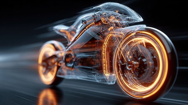 Advanced Electric Motorcycle Technology Showcase Digital Environment Abstract Concept High-Speed Aesthetic Futuristic Design Dynamic Motion Perspective