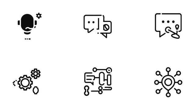 Communication Icon Set: A collection of concise and easily identifiable icons, each representing various aspects of communication, dialogue, and interaction, perfect for use in digital interfaces.