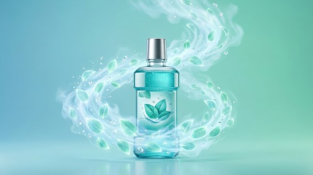 Mint fresh breath concept visual with translucent leaves and cool swirling effect