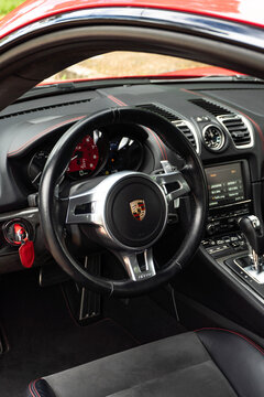 Porsche cayman gts steering wheel, Modern luxury sports car driver cockpit