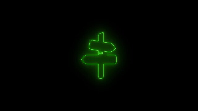 Glowing Neon Direction Arrows Icon Animation, Red Neon Navigation Symbol, Multi Way Decision Sign, Futuristic Cyberpunk Style Motion Graphic, Loopable Video for UI, Map, Strategy and Tech Design
