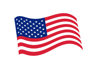 Fototapeta premium Large American flag billowing dramatically on tall pole against clear sky with soft clouds
