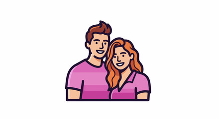 Obraz premium A stylized illustration depicts a smiling couple, a man and a woman, against a white background