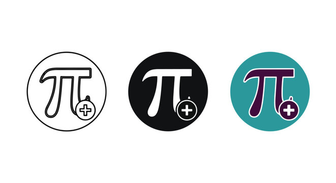 pi symbol plus sign icon set - Minimalist, flat icon, outline, glyph, linear, clipart, sticker - icon set