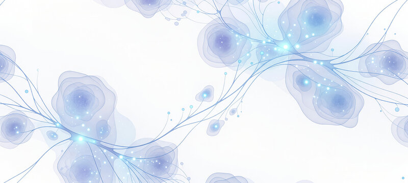 Abstract blue neural connection or synapse network on white background