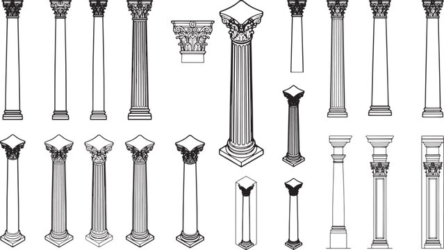 A detailed illustration showcases an array of classical architectural columns, providing a striking visual exploration of various design styles, perfect for designers and architects.