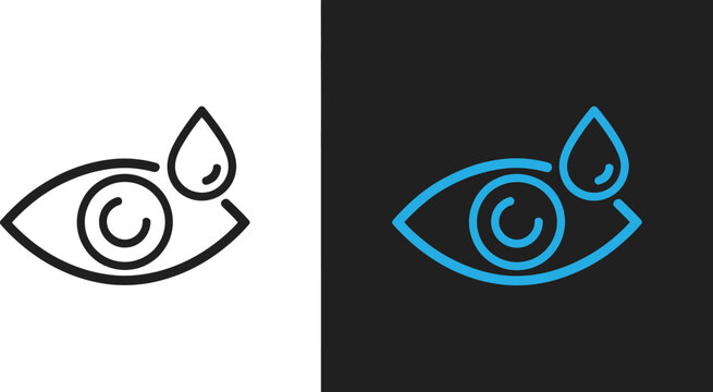 Eye, drop icon set representing eye care treatment and vision health, ocular medication symbols, outline and solid styles, clean vector illustration.