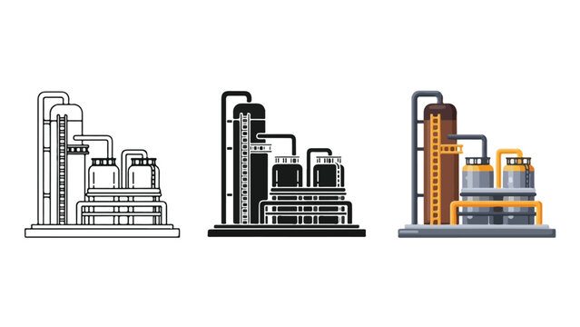 Industrial oil refinery plant vector graphics - Solid vector icons - Clipart, sticker - icon set