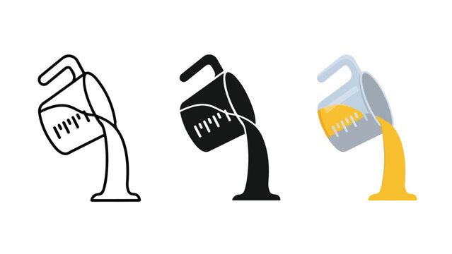 Measuring cup pouring liquid icon set - Glyph solid icon - Editable modern style icon - Clipart, sticker - icon set - Clipart