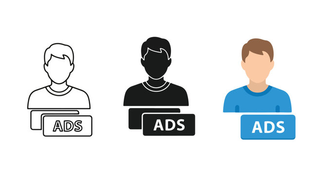 flat ad blocker icons set vector - logo icons vector set. Blue, Black and white icons